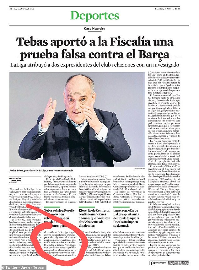 Barcelona's Strong Condemnation Of La Liga President Tebas Barcelona's Strong Condemnation Of La Liga President Tebas
