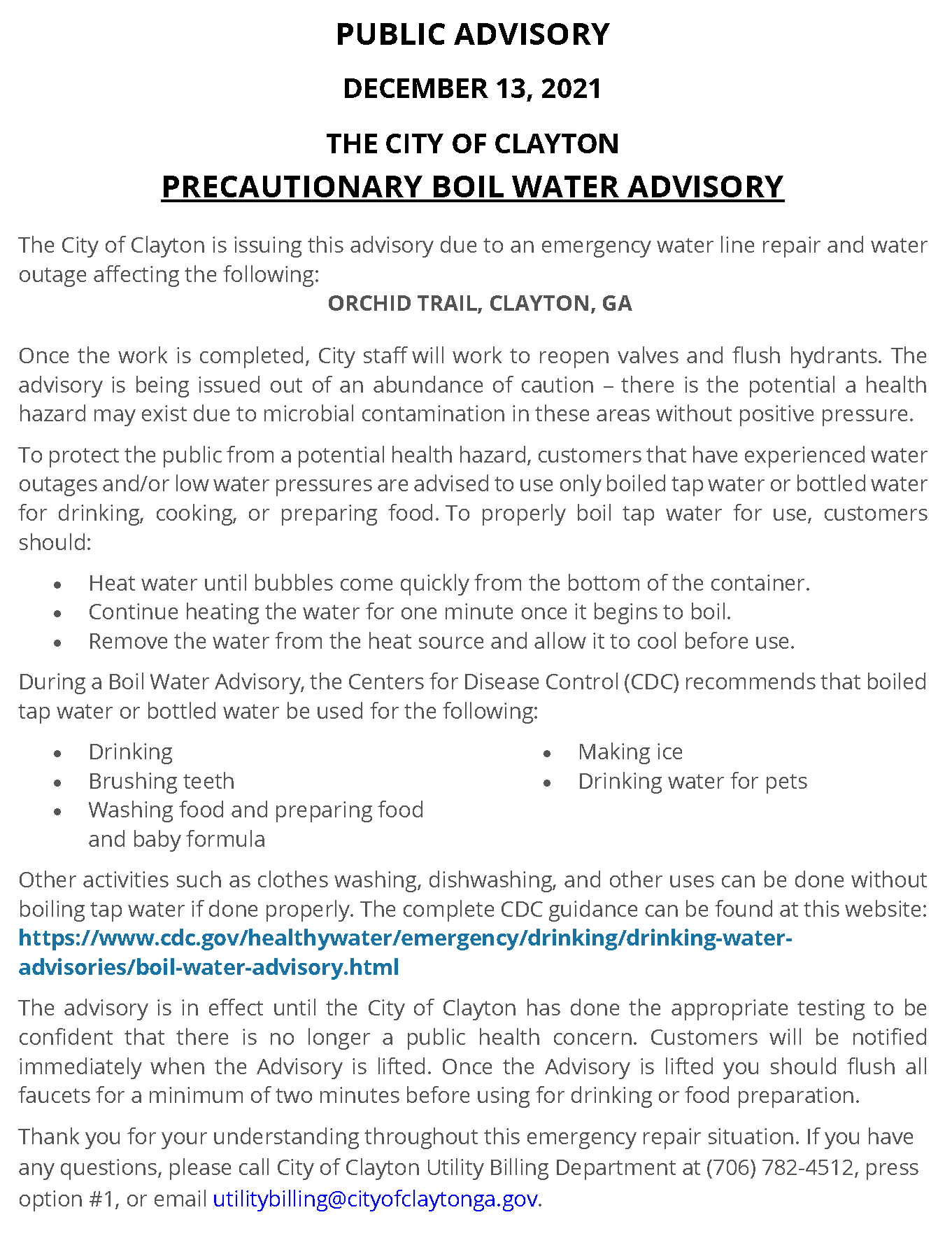 Boil Water Advisory Issued For Ogeechee Road Area Boil Water Advisory Issued For Ogeechee Road Area