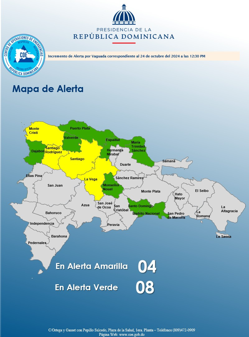 COE: Alerta Amarilla Para 9 Provincias, Alerta Verde Para 5 COE: Alerta Amarilla Para 9 Provincias, Alerta Verde Para 5