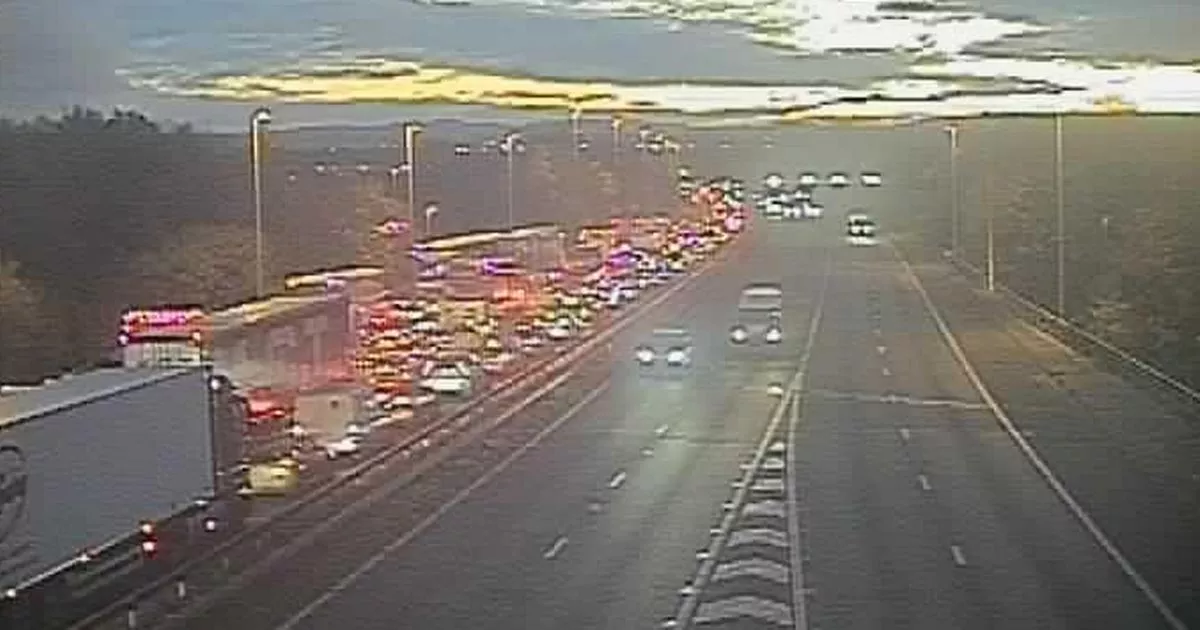 Emergency Services Respond To M56 Overturn Crash; Motorway Casualty Emergency Services Respond To M56 Overturn Crash; Motorway Casualty
