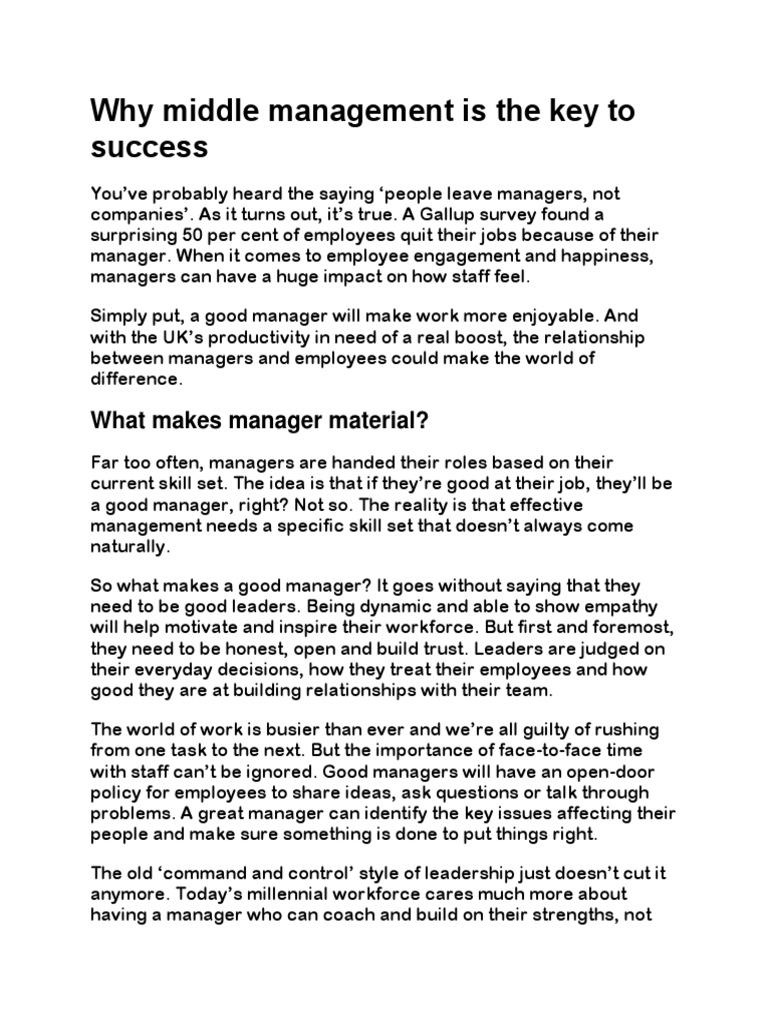 How Middle Management Drives Company Success And Improves Employee Satisfaction How Middle Management Drives Company Success And Improves Employee Satisfaction