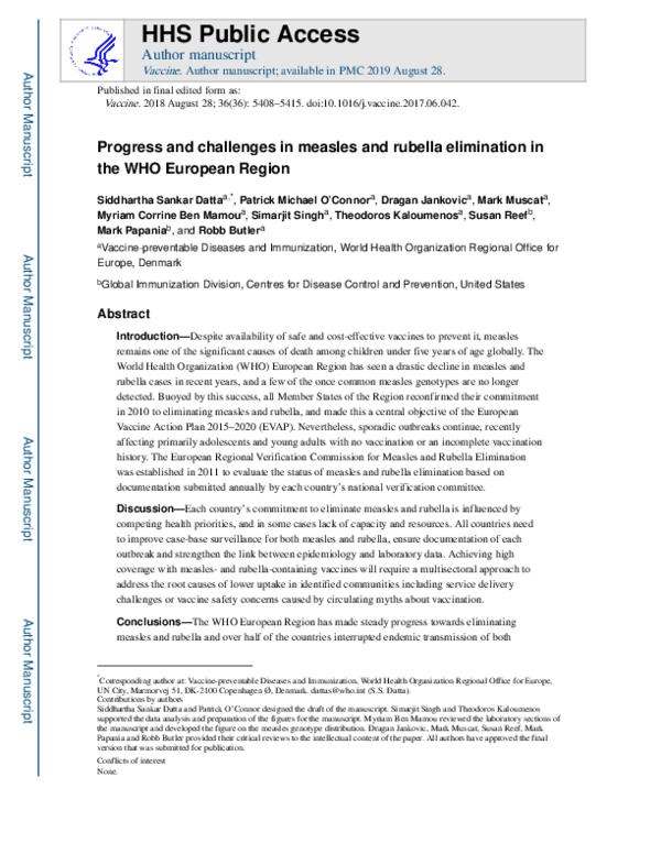 Measles Persistence: Challenges And Strategies For Elimination Measles Persistence: Challenges And Strategies For Elimination