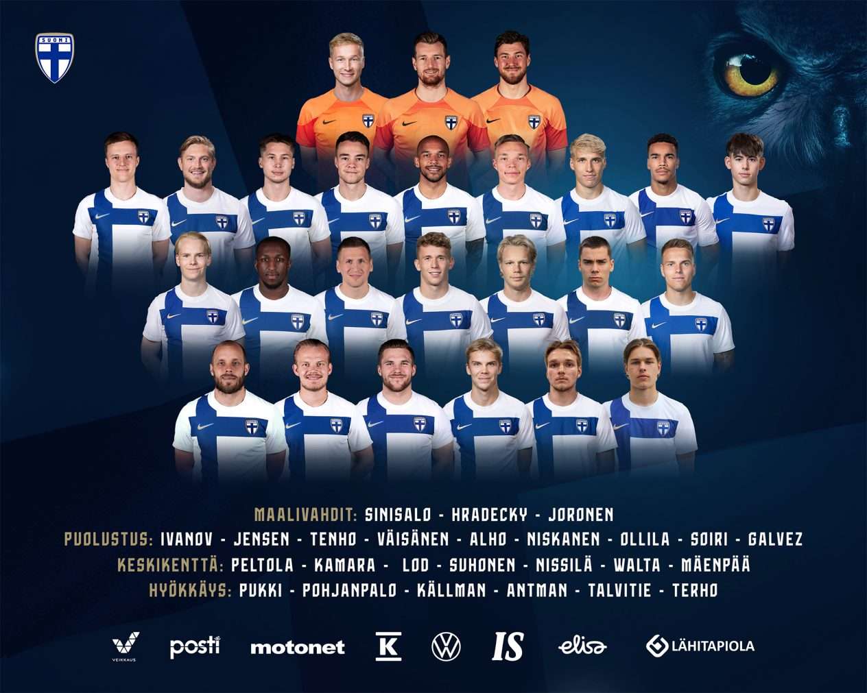 Suomi-Huuhkajat: Avauskokoonpanoon Kolme Yllätystä Suomi-Huuhkajat: Avauskokoonpanoon Kolme Yllätystä
