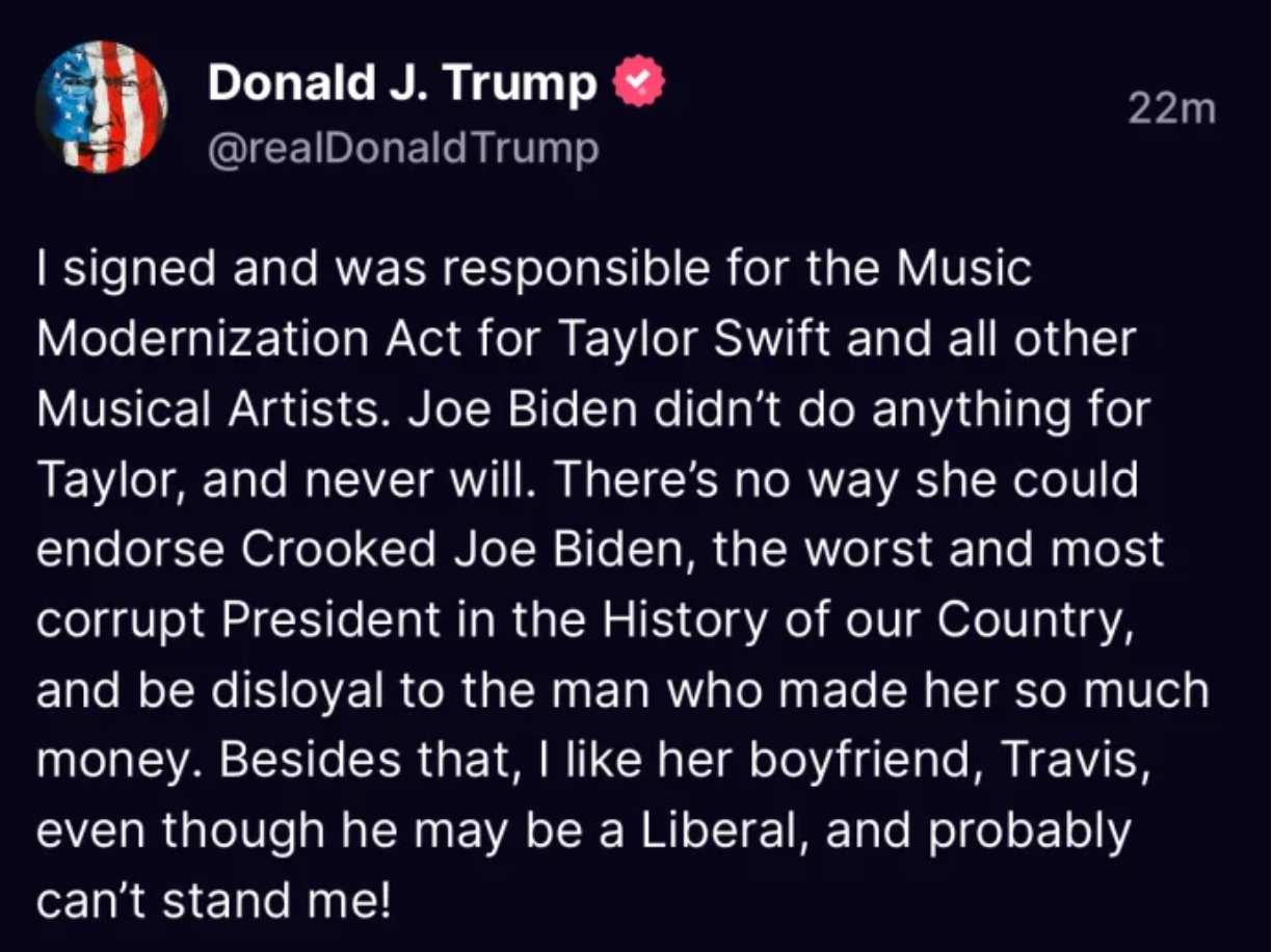 Trump Declares Taylor Swift Trump Declares Taylor Swift